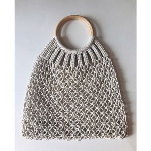 Bags - Macrame handbag wooden handle white Bags - Macrame handbag wooden handle white